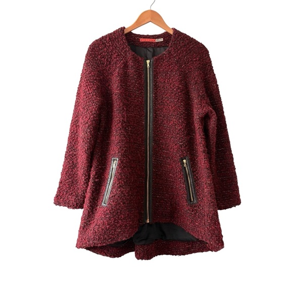 Alice and Olivia Burgundy Tweed Boucle Coat - Picture 1 of 11